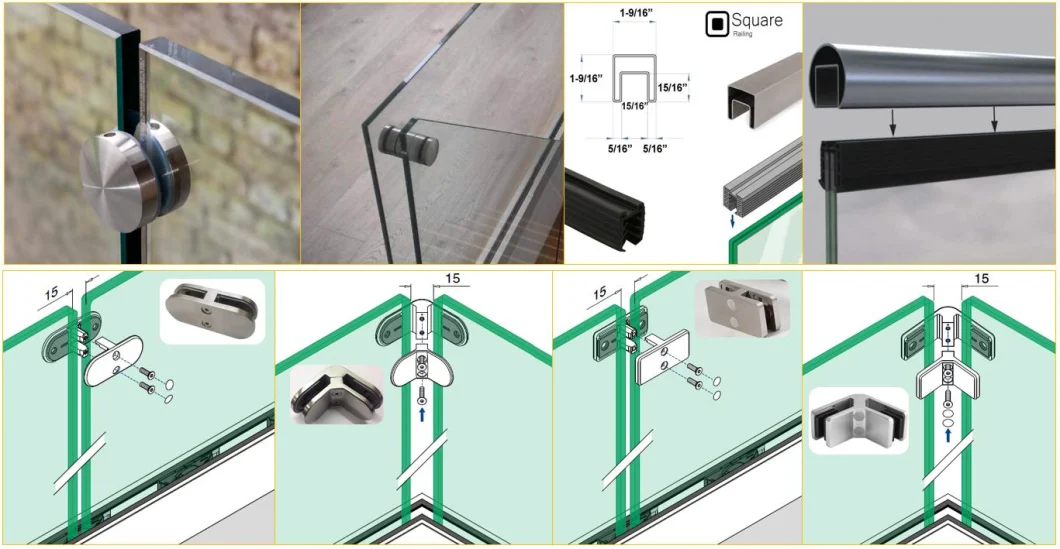 Contemporary Decking Glass Railing U Channel Base LED Light Glass Fence Design