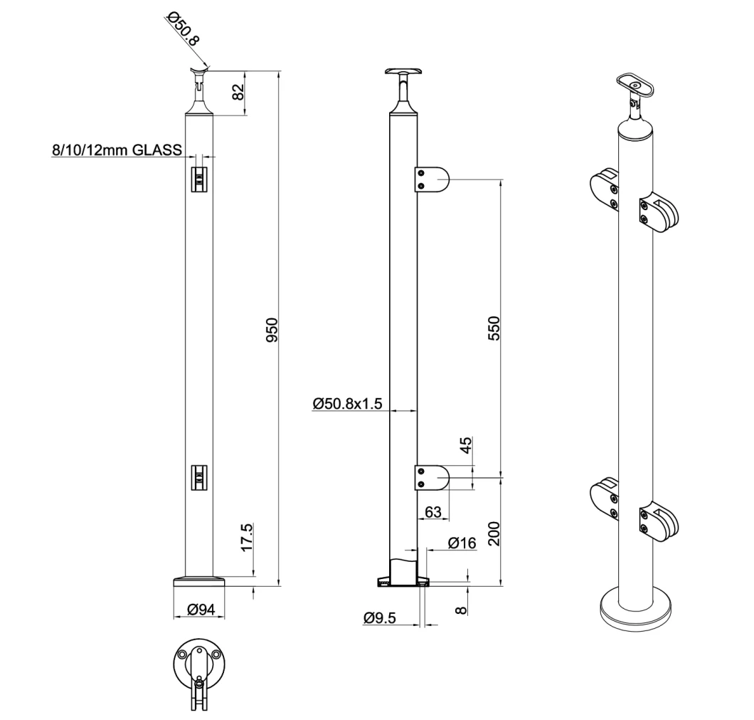 316 Stainless Steel Anti Rust Building System Project Staircase Fence Glass Railing Construction Contracting Hardware Supermarket